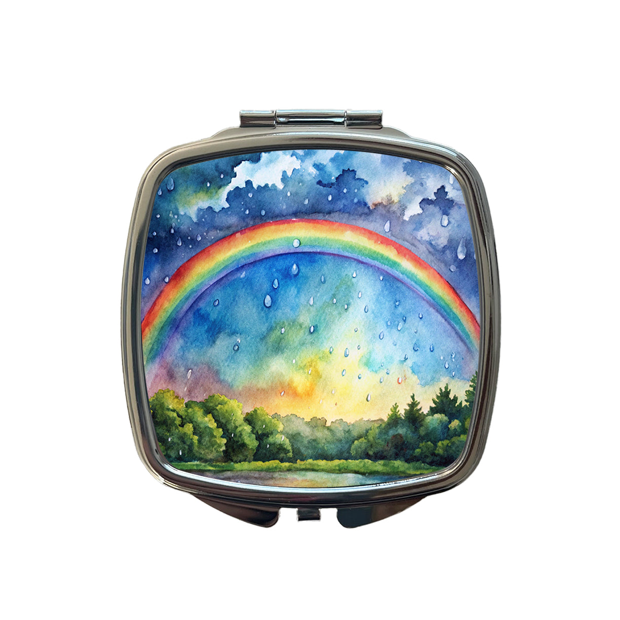 Rainbow After Rain Storm Watercolor Small Travel Purse Handbag Pocket Makeup Compact Mirror