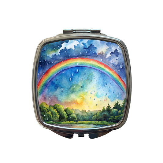 Rainbow After Rain Storm Watercolor Small Travel Purse Handbag Pocket Makeup Compact Mirror