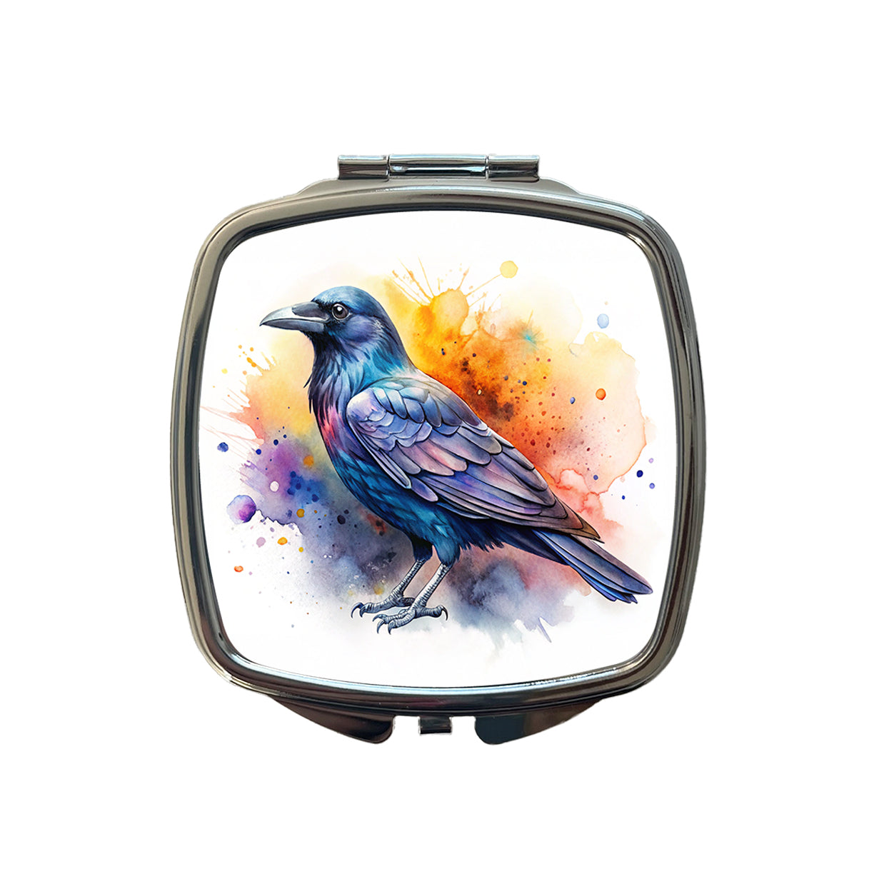 Raven Colorful Watercolor Small Travel Purse Handbag Pocket Makeup Compact Mirror