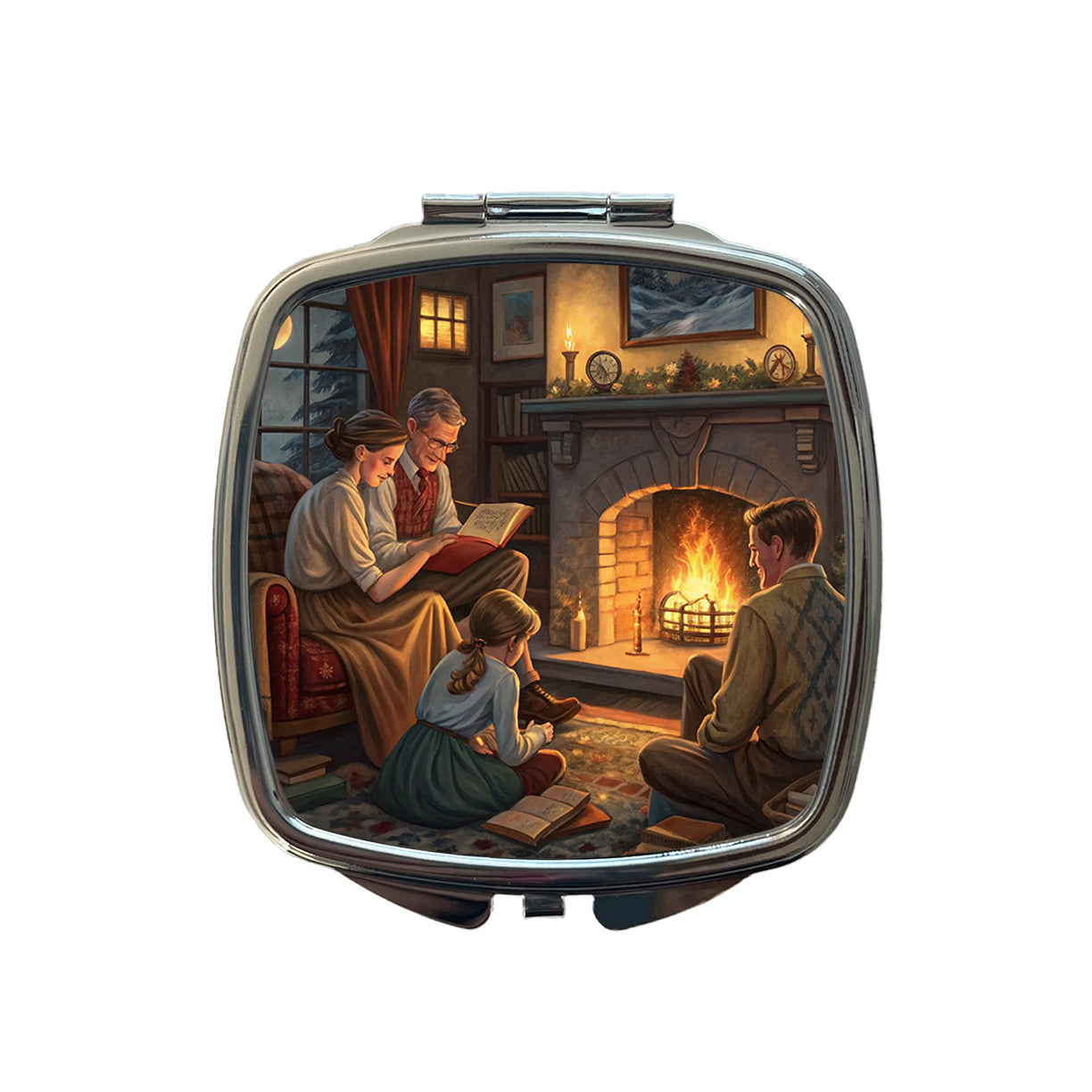 Reading by the Fireplace Americana Small Travel Purse Handbag Pocket Makeup Compact Mirror