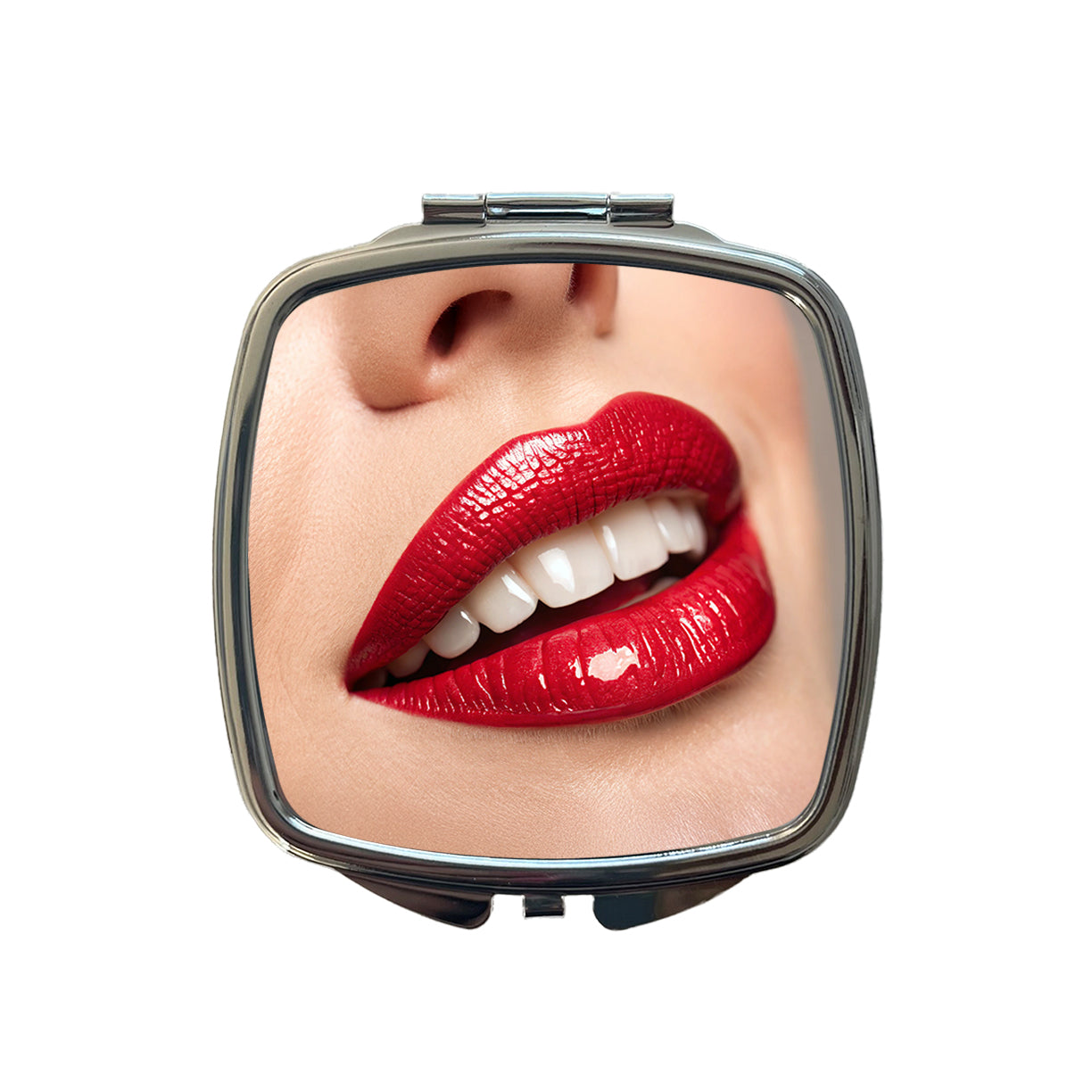 Red Lips Smile Small Travel Purse Handbag Pocket Makeup Compact Mirror