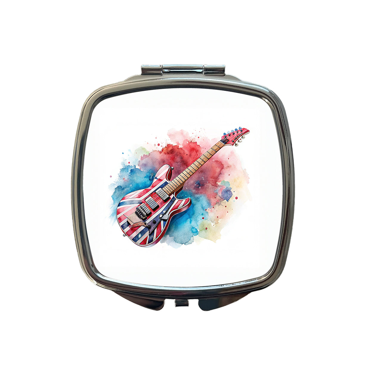 Red White Blue Rock and Roll Guitar Watercolor Small Travel Purse Handbag Pocket Makeup Compact Mirror