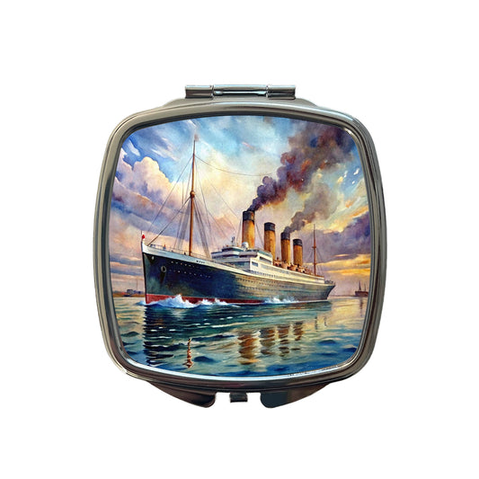 RMS Titanic Ocean Liner Cruise Ship Underway Watercolor Small Travel Purse Handbag Pocket Makeup Compact Mirror