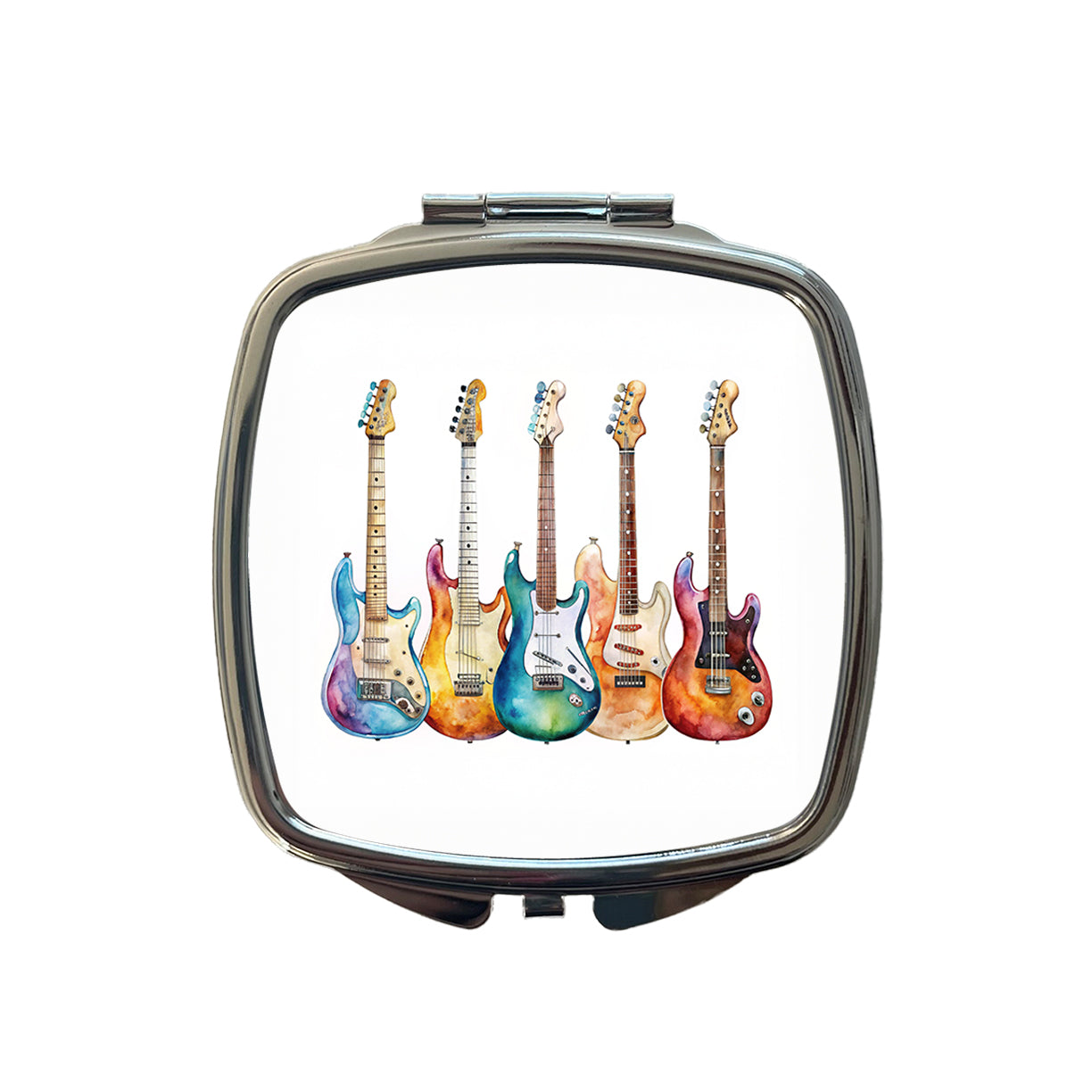Rock And Roll Guitar Collection Watercolor Small Travel Purse Handbag Pocket Makeup Compact Mirror