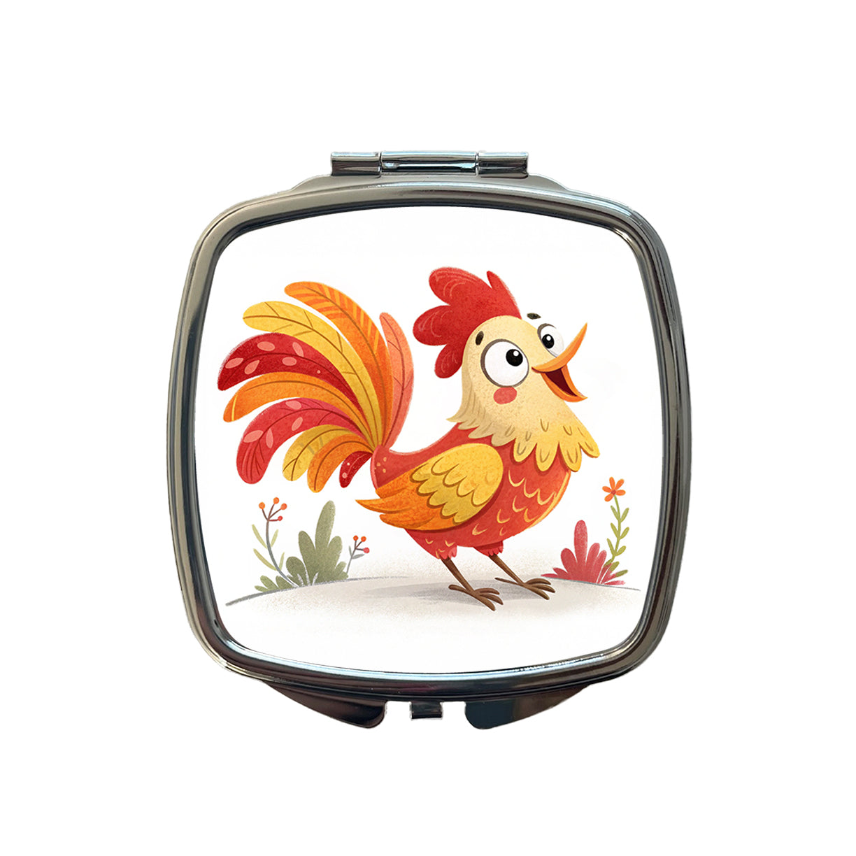 Rooster Children's Illustration Style Small Travel Purse Handbag Pocket Makeup Compact Mirror