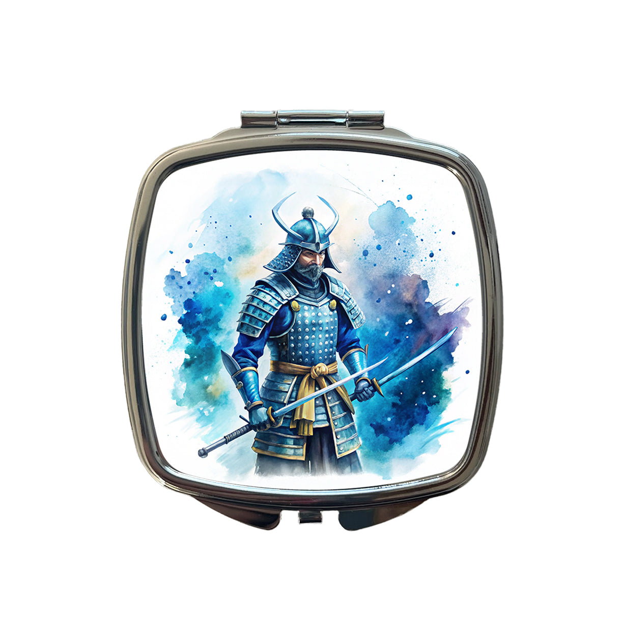 Samurai With Katana And Blue Armor Watercolor Small Travel Purse Handbag Pocket Makeup Compact Mirror