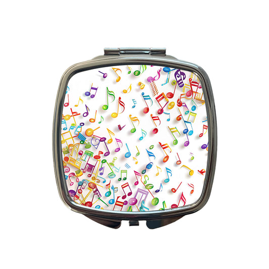 Scattered Colorful Rainbow Music Musical Notes Small Travel Purse Handbag Pocket Makeup Compact Mirror