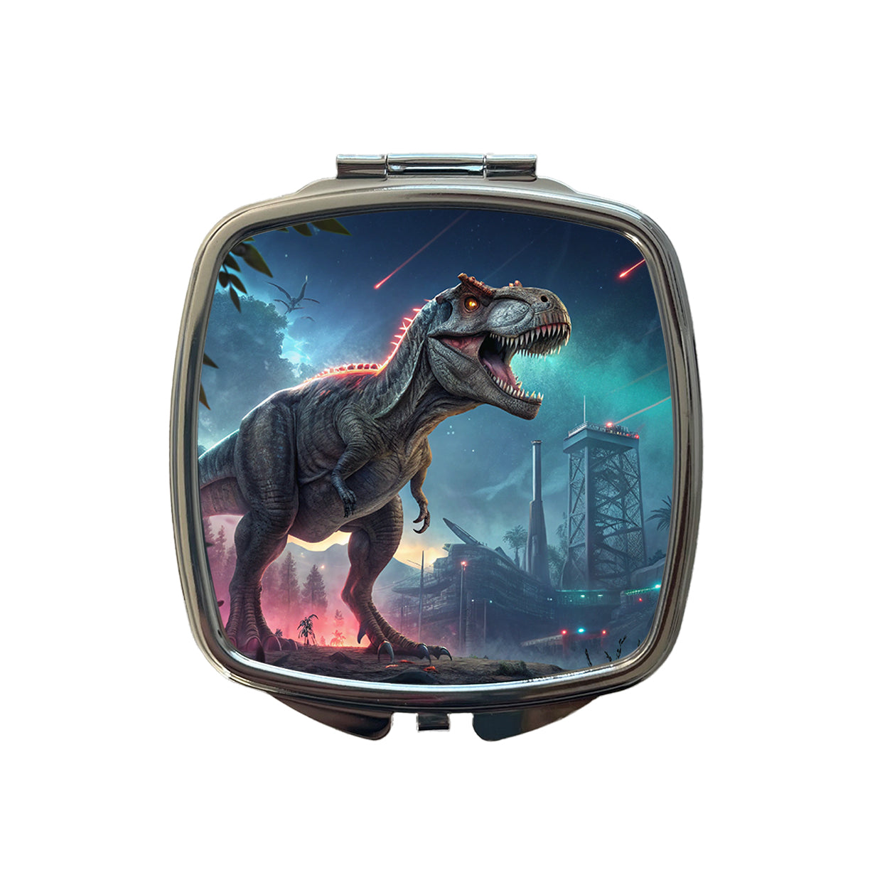 Sci-fi Futuristic T-Rex Dinosaur Small Travel Purse Handbag Pocket Makeup Compact Mirror