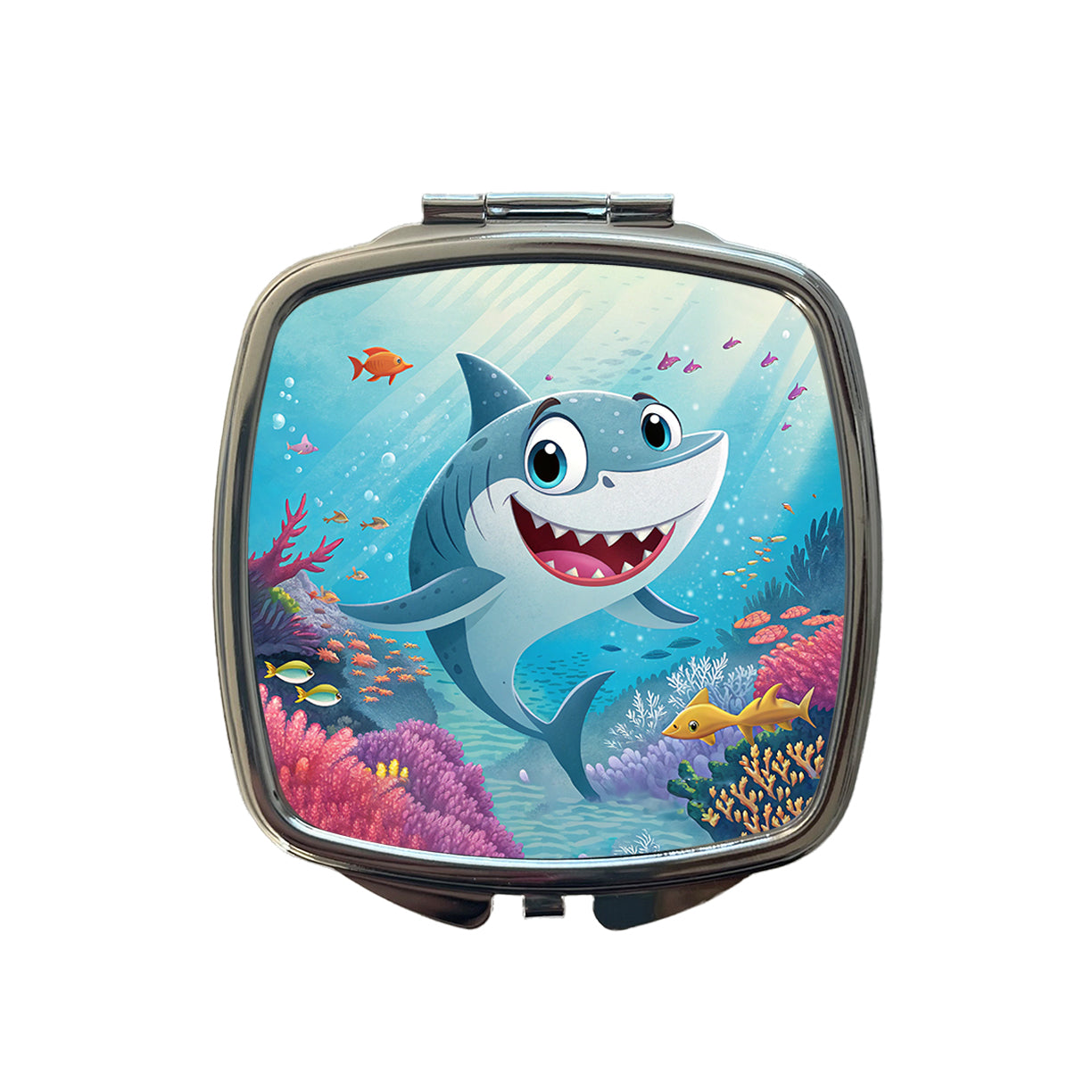 Shark Children's Illustration Style Small Travel Purse Handbag Pocket Makeup Compact Mirror