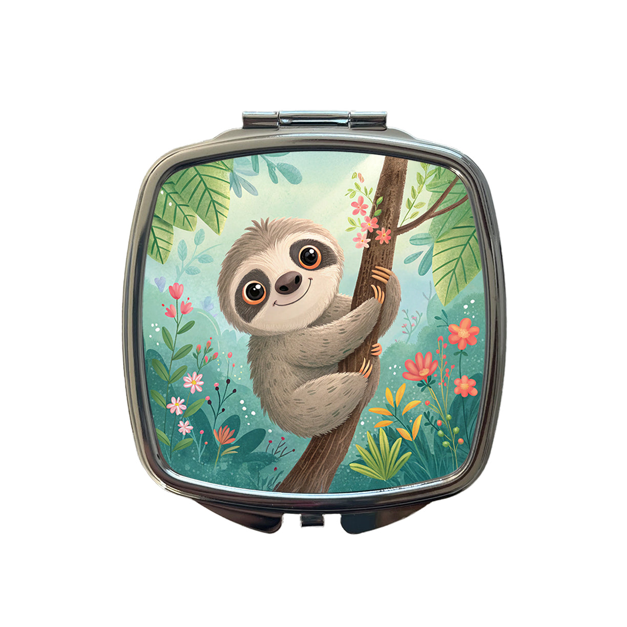 Sloth Children's Illustration Style Small Travel Purse Handbag Pocket Makeup Compact Mirror