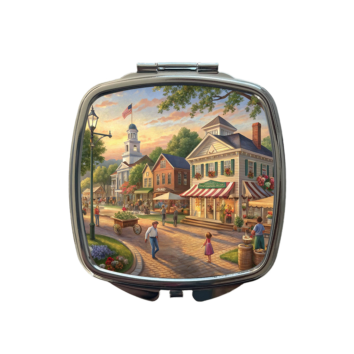 Small Town Americana Scene Small Travel Purse Handbag Pocket Makeup Compact Mirror