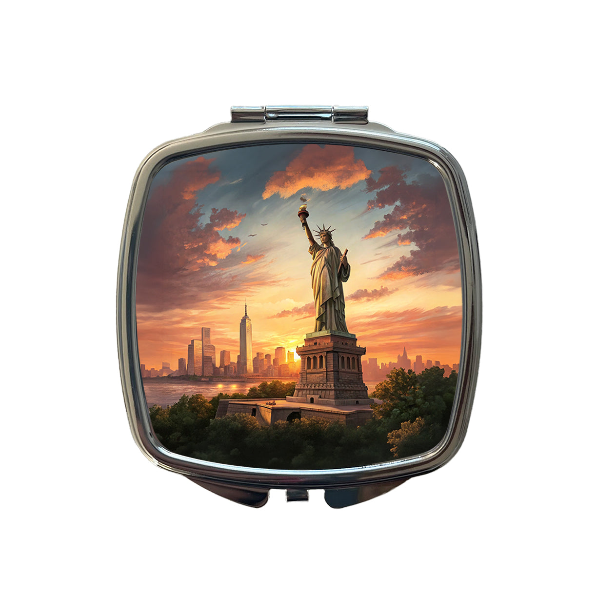 Statue Of Liberty During Sunset New York City Small Travel Purse Handbag Pocket Makeup Compact Mirror