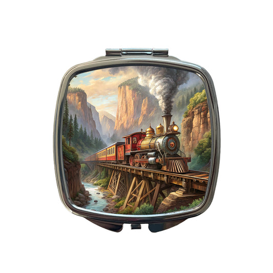 Steam Locomotive Crossing Gorge Old West Western Small Travel Purse Handbag Pocket Makeup Compact Mirror