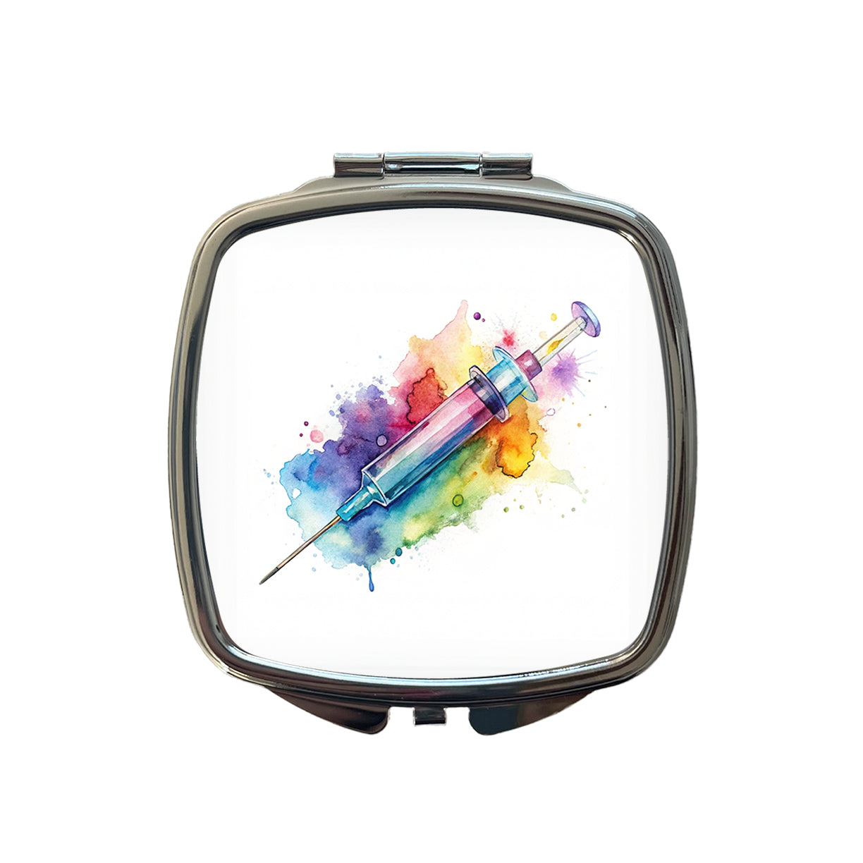 Syringe Shot Medical Vaccine Watercolor Small Travel Purse Handbag Pocket Makeup Compact Mirror