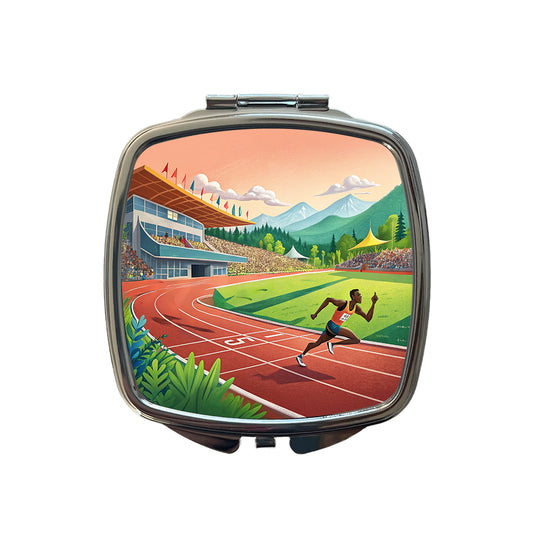 Track And Field Running Race Dash Small Travel Purse Handbag Pocket Makeup Compact Mirror