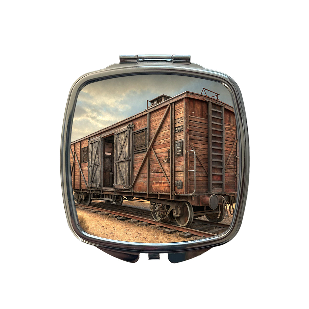 Train Freight Car Old West Western Small Travel Purse Handbag Pocket Makeup Compact Mirror