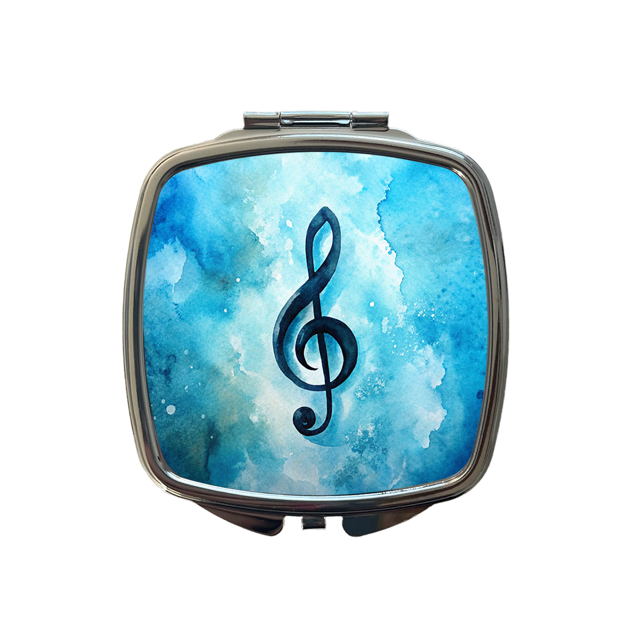 Treble Clef Music Musical Note Blue Watercolor Small Travel Purse Handbag Pocket Makeup Compact Mirror
