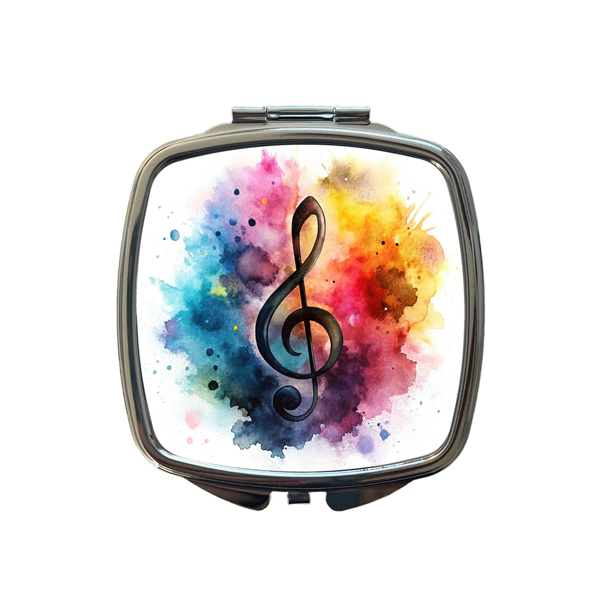 Treble Clef Music Musical Note Colorful Watercolor Small Travel Purse Handbag Pocket Makeup Compact Mirror