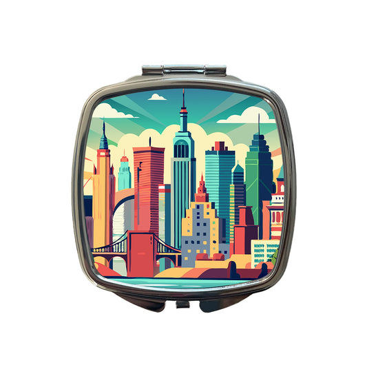 Vibrant Colored New York City Skyline Landscape Small Travel Purse Handbag Pocket Makeup Compact Mirror