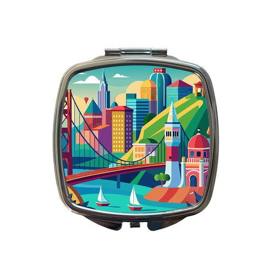 Vibrant Colored San Francisco City California Skyline Landscape Small Travel Purse Handbag Pocket Makeup Compact Mirror