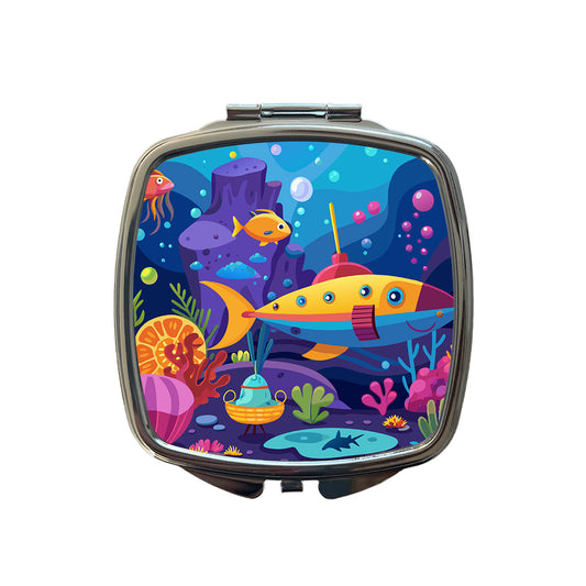 Vibrant Colored Undersea Underwater Ocean Fantasy World Small Travel Purse Handbag Pocket Makeup Compact Mirror