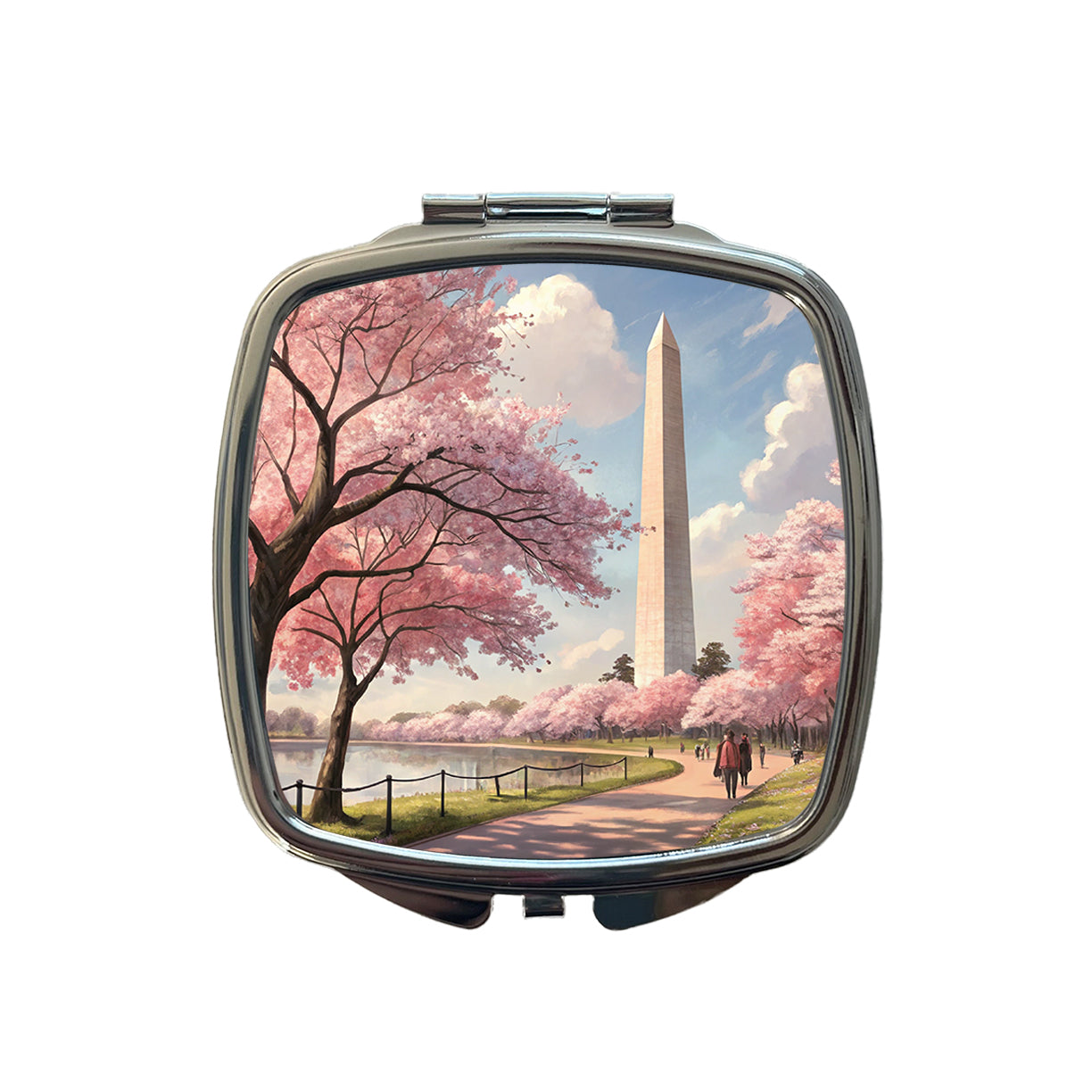 Washington Monument During Cherry Tree Blossom Season Small Travel Purse Handbag Pocket Makeup Compact Mirror
