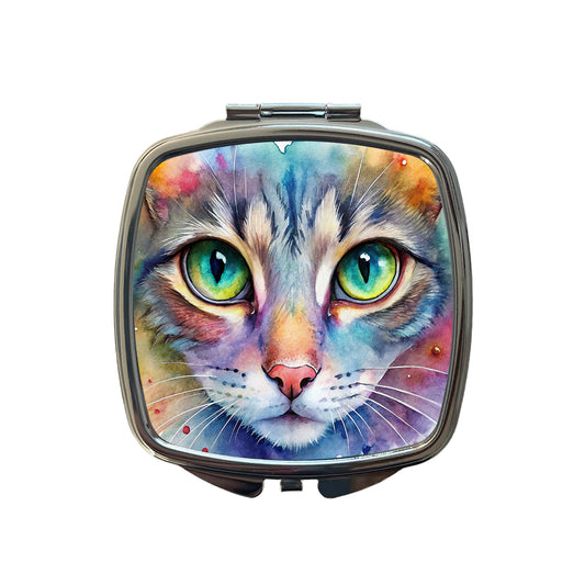 Watercolor Tabby Cat Small Travel Purse Handbag Pocket Makeup Compact Mirror