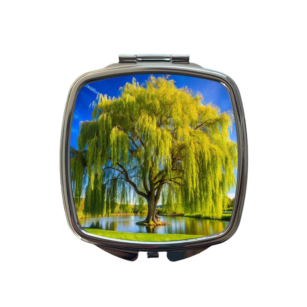 Weeping Willow Tree in Pond Small Travel Purse Handbag Pocket Makeup Compact Mirror