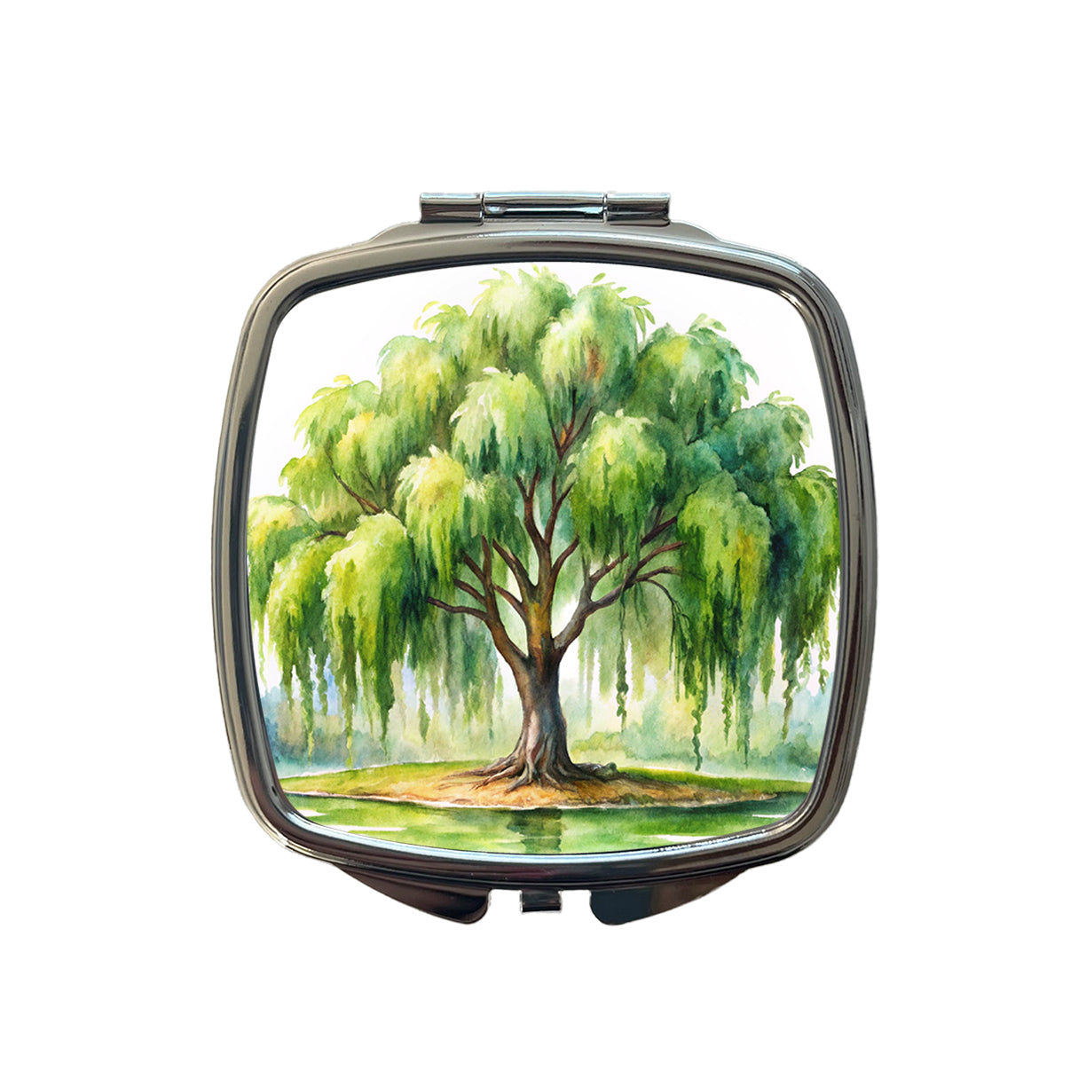 Weeping Willow Tree Watercolor Small Travel Purse Handbag Pocket Makeup Compact Mirror