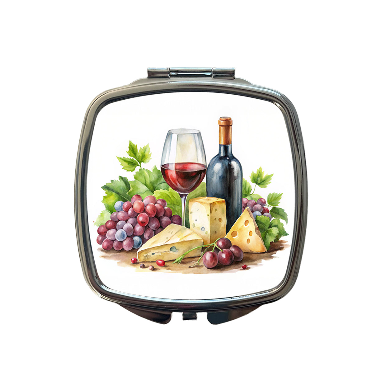 Wine Cheese Grapes Watercolor Small Travel Purse Handbag Pocket Makeup Compact Mirror