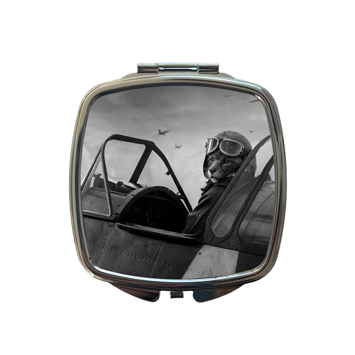 WWII Cat Fighter Plane Pilot Ace Retro Alternative Universe Small Travel Purse Handbag Pocket Makeup Compact Mirror