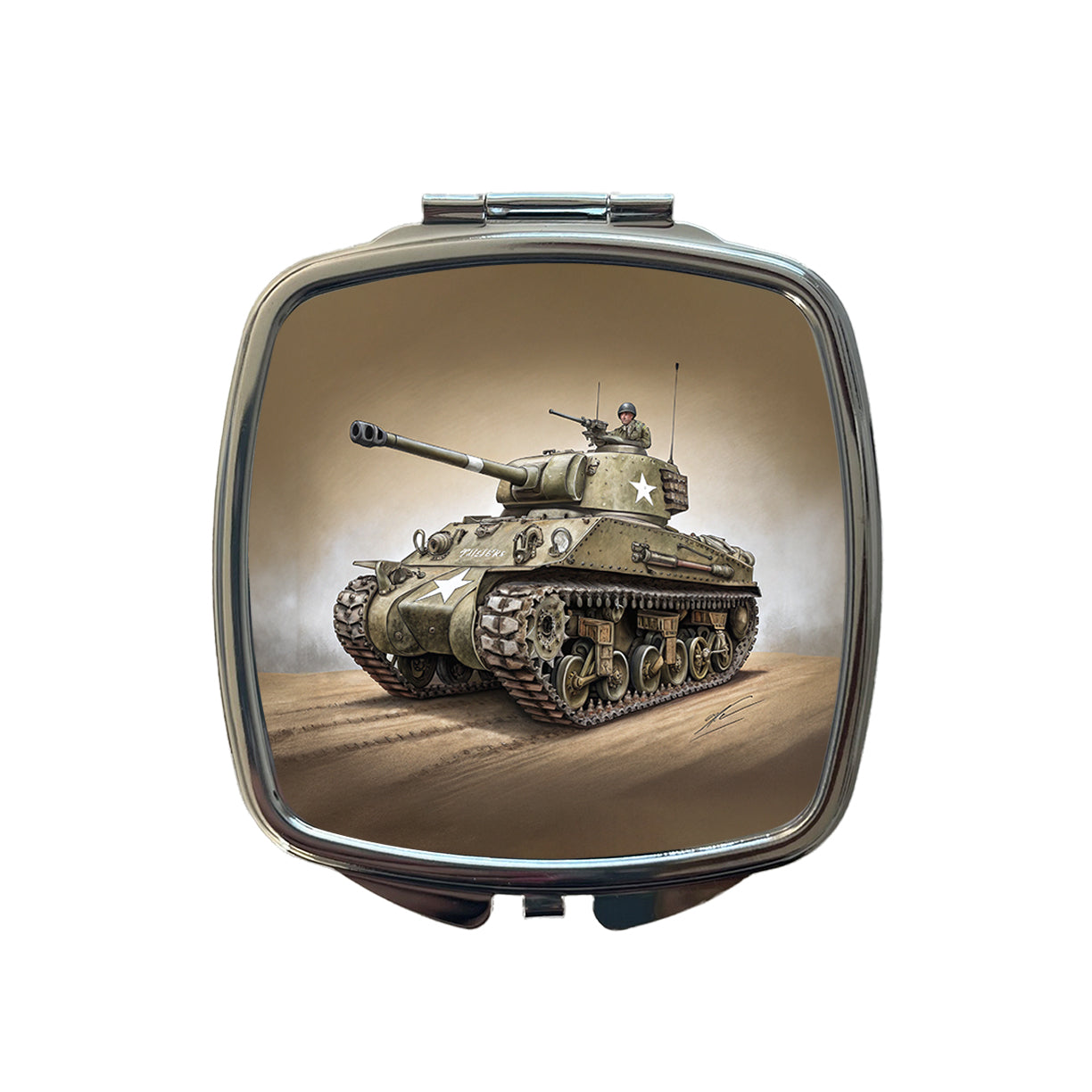 WWII M4 Sherman US Medium Tank Small Travel Purse Handbag Pocket Makeup Compact Mirror