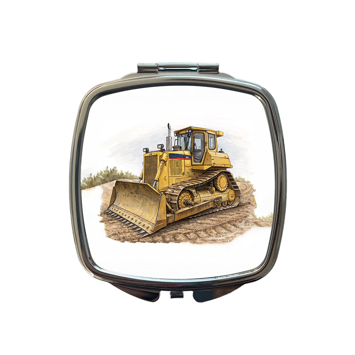 Yellow Bulldozer Construction Equipment Small Travel Purse Handbag Pocket Makeup Compact Mirror