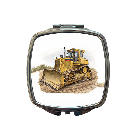 Yellow Bulldozer Construction Equipment Small Travel Purse Handbag Pocket Makeup Compact Mirror
