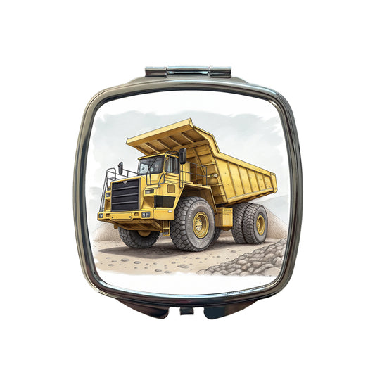 Yellow Dump Truck Construction Equipment Small Travel Purse Handbag Pocket Makeup Compact Mirror