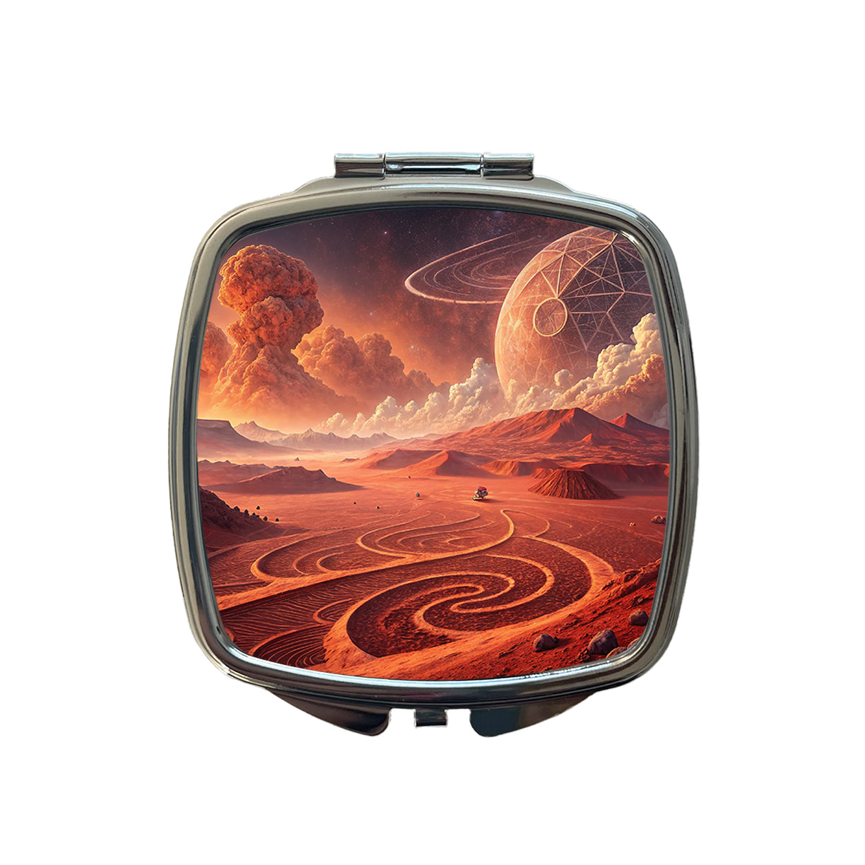 Abstract Alien Martian Sci-fi Landscape Small Travel Purse Handbag Pocket Makeup Compact Mirror
