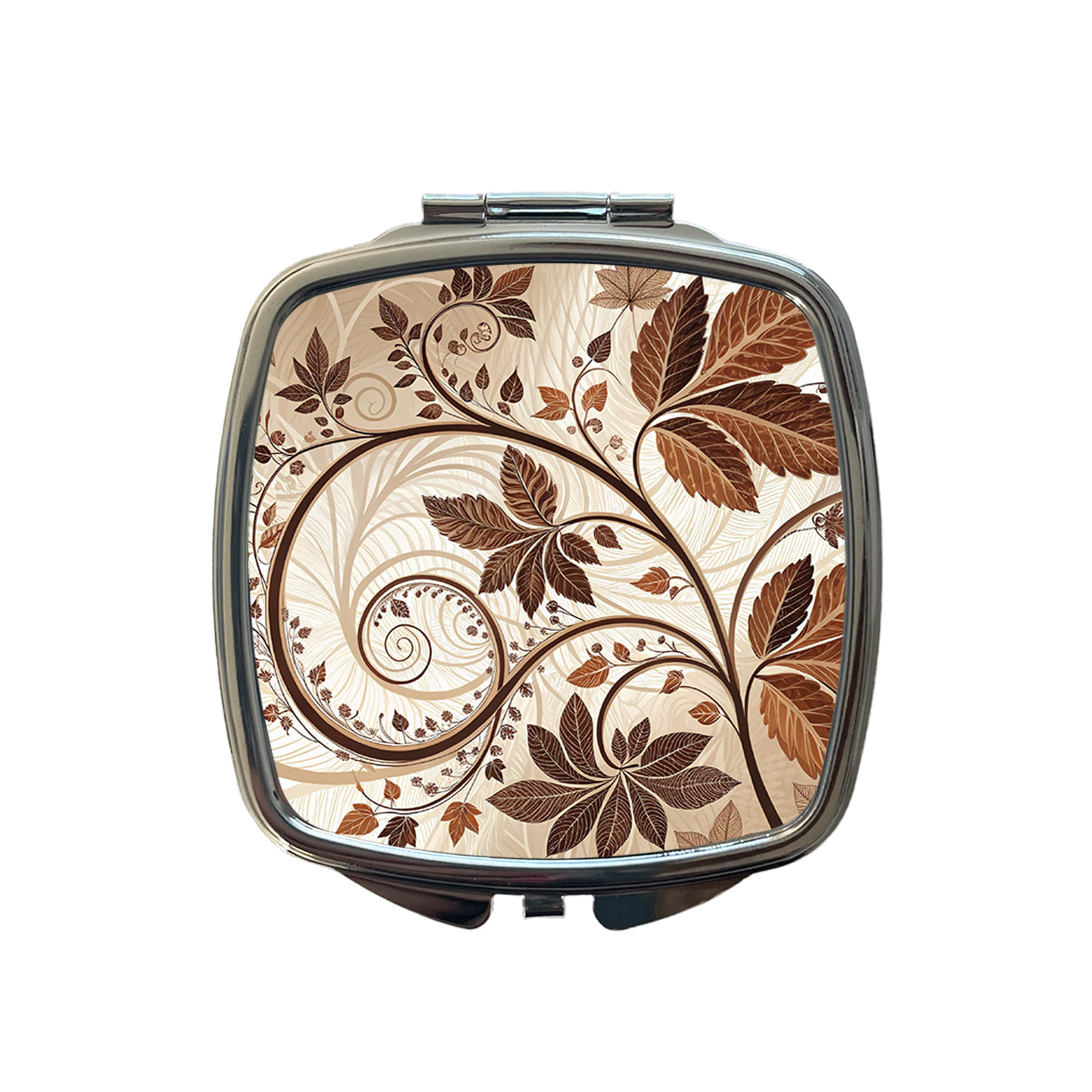 Abstract Brown Leaves Design Small Travel Purse Handbag Pocket Makeup Compact Mirror