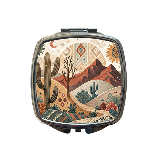 Abstract Brown Tan Southwestern Desert Design Small Travel Purse Handbag Pocket Makeup Compact Mirror