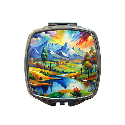 Abstract Colorful Landscape Modern Art Landscape Small Travel Purse Handbag Pocket Makeup Compact Mirror