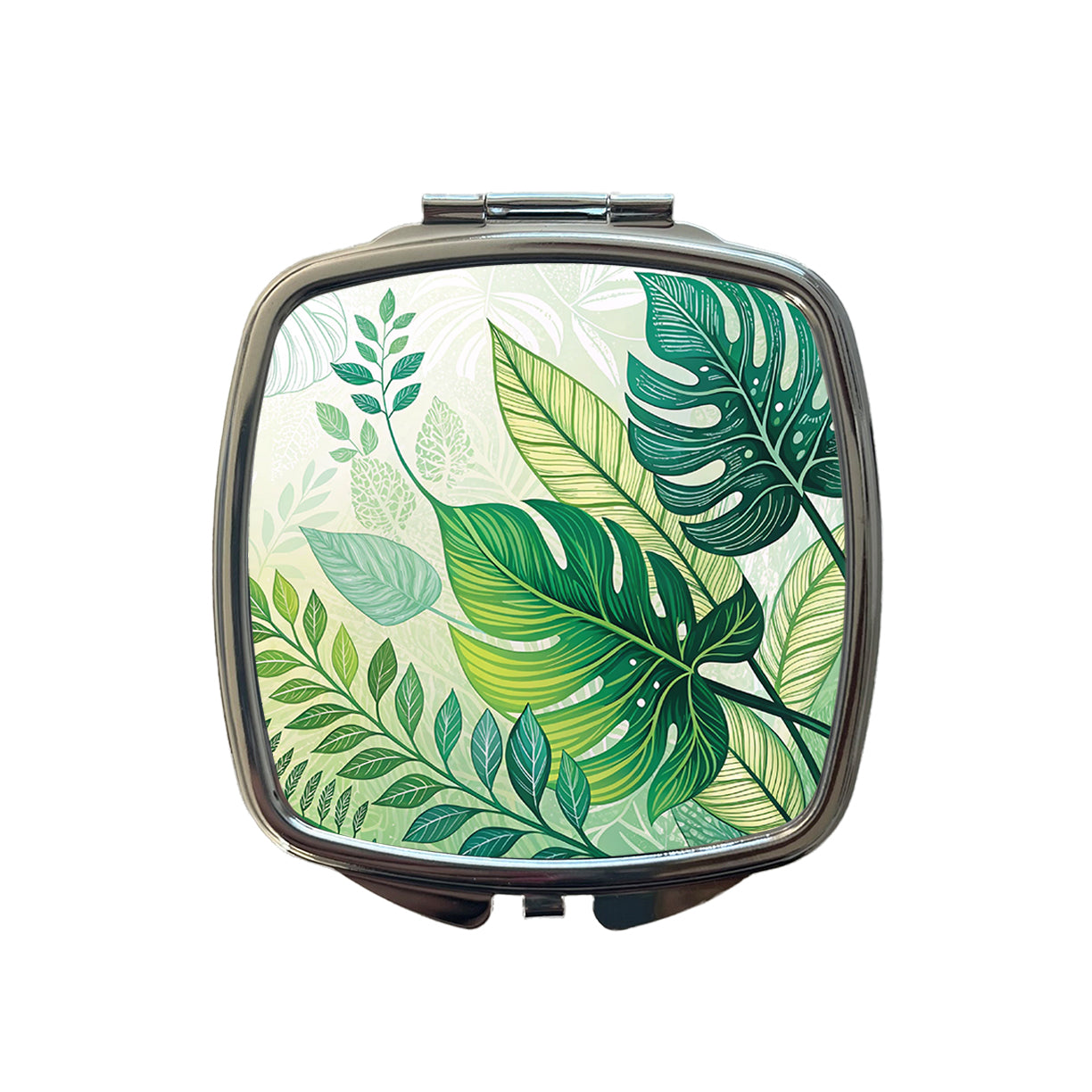 Abstract Green Leaves Design Small Travel Purse Handbag Pocket Makeup Compact Mirror