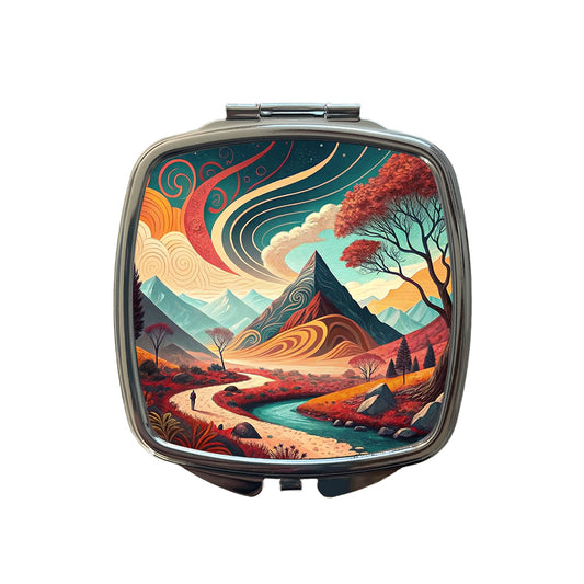 Abstract Modern Art Landscape Small Travel Purse Handbag Pocket Makeup Compact Mirror