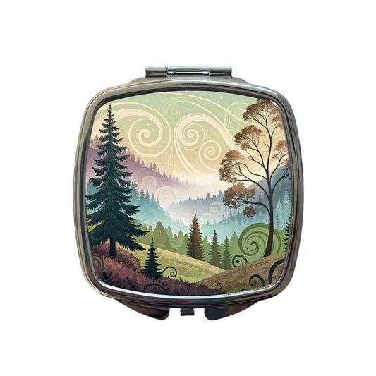 Abstract Pastel Forest Landscape Small Travel Purse Handbag Pocket Makeup Compact Mirror