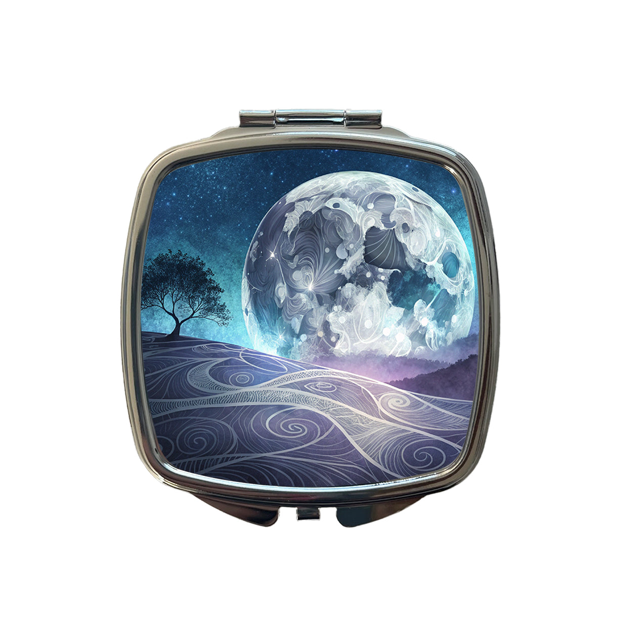 Abstract Purple Blue Moon Landscape Small Travel Purse Handbag Pocket Makeup Compact Mirror