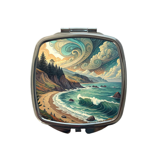 Abstract Shore Ocean Waves Landscape Small Travel Purse Handbag Pocket Makeup Compact Mirror