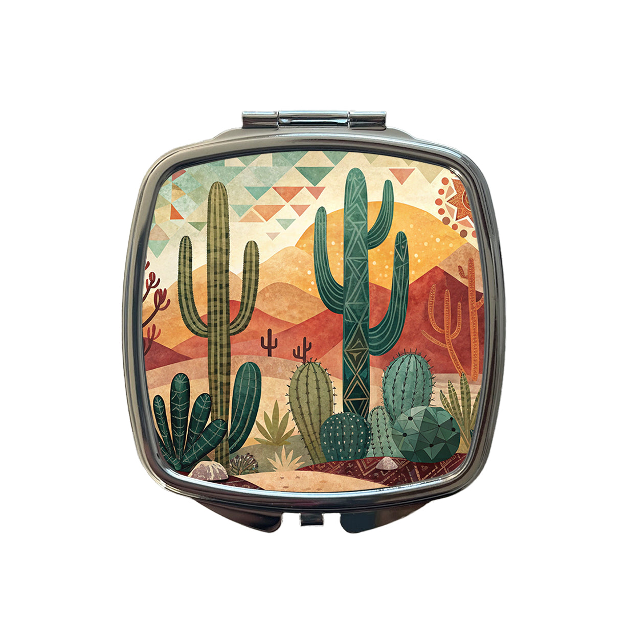Abstract Southwestern Cactus Desert Design Small Travel Purse Handbag Pocket Makeup Compact Mirror