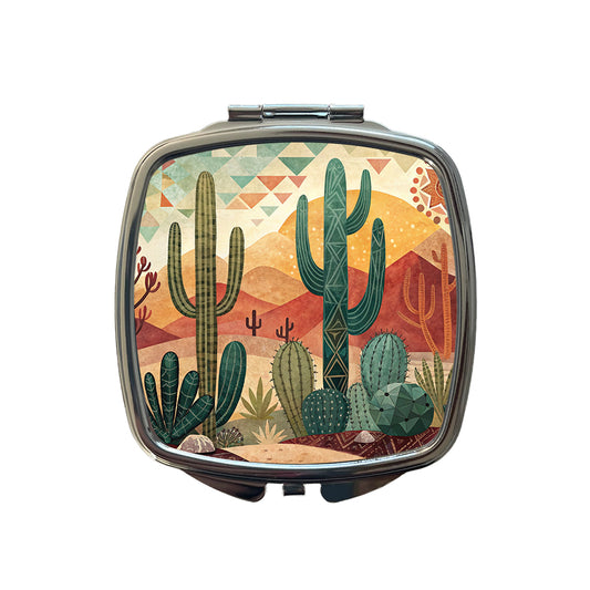 Abstract Southwestern Cactus Desert Design Small Travel Purse Handbag Pocket Makeup Compact Mirror