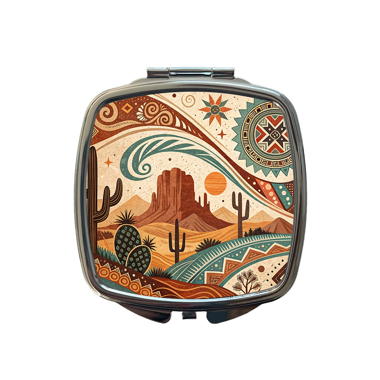 Abstract Southwestern Design Small Travel Purse Handbag Pocket Makeup Compact Mirror