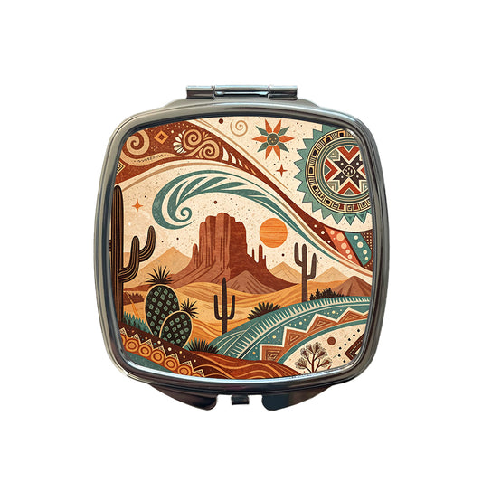 Abstract Southwestern Design Small Travel Purse Handbag Pocket Makeup Compact Mirror