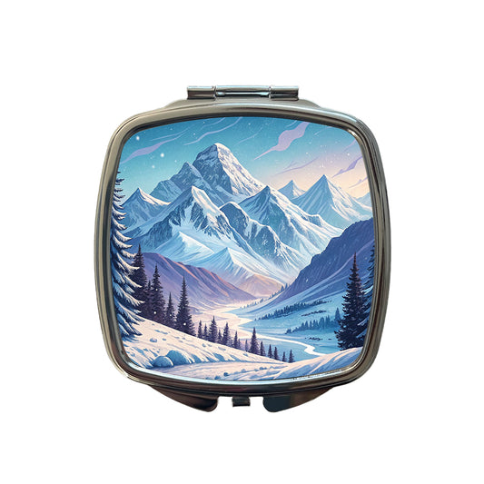 Abstract Winter Blue Purple Mountains Landscape Small Travel Purse Handbag Pocket Makeup Compact Mirror
