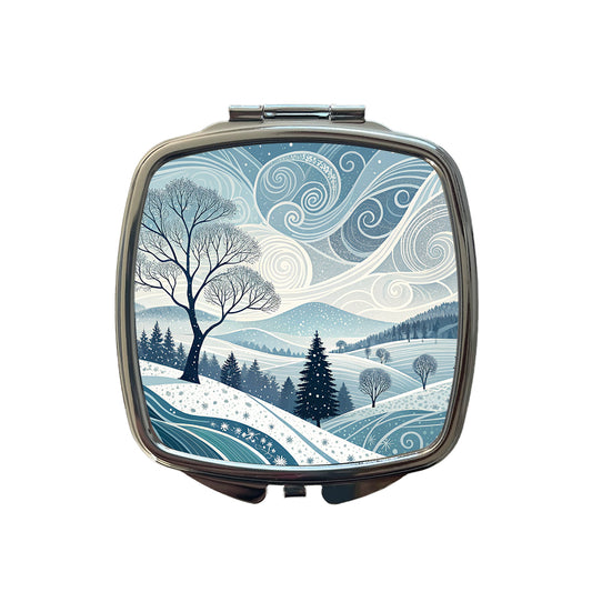 Abstract Winter Landscape Small Travel Purse Handbag Pocket Makeup Compact Mirror